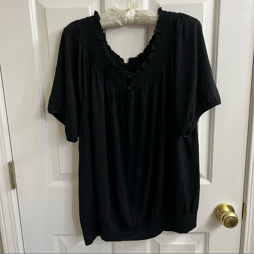 SPENSE Blouse Ruffle Top Cuffed Hem Size 2x Solid Black
